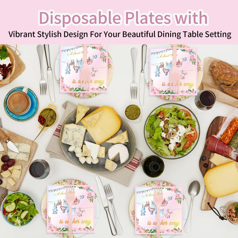 HFBOBP 75PCS Floral Baby Girl Shower Plates and Napkins Decorations Party Favors, 7Inch A Sweet Baby Is on Her Way Paper Dessert Plates Disposable Tableware Party Supplies - Image 5